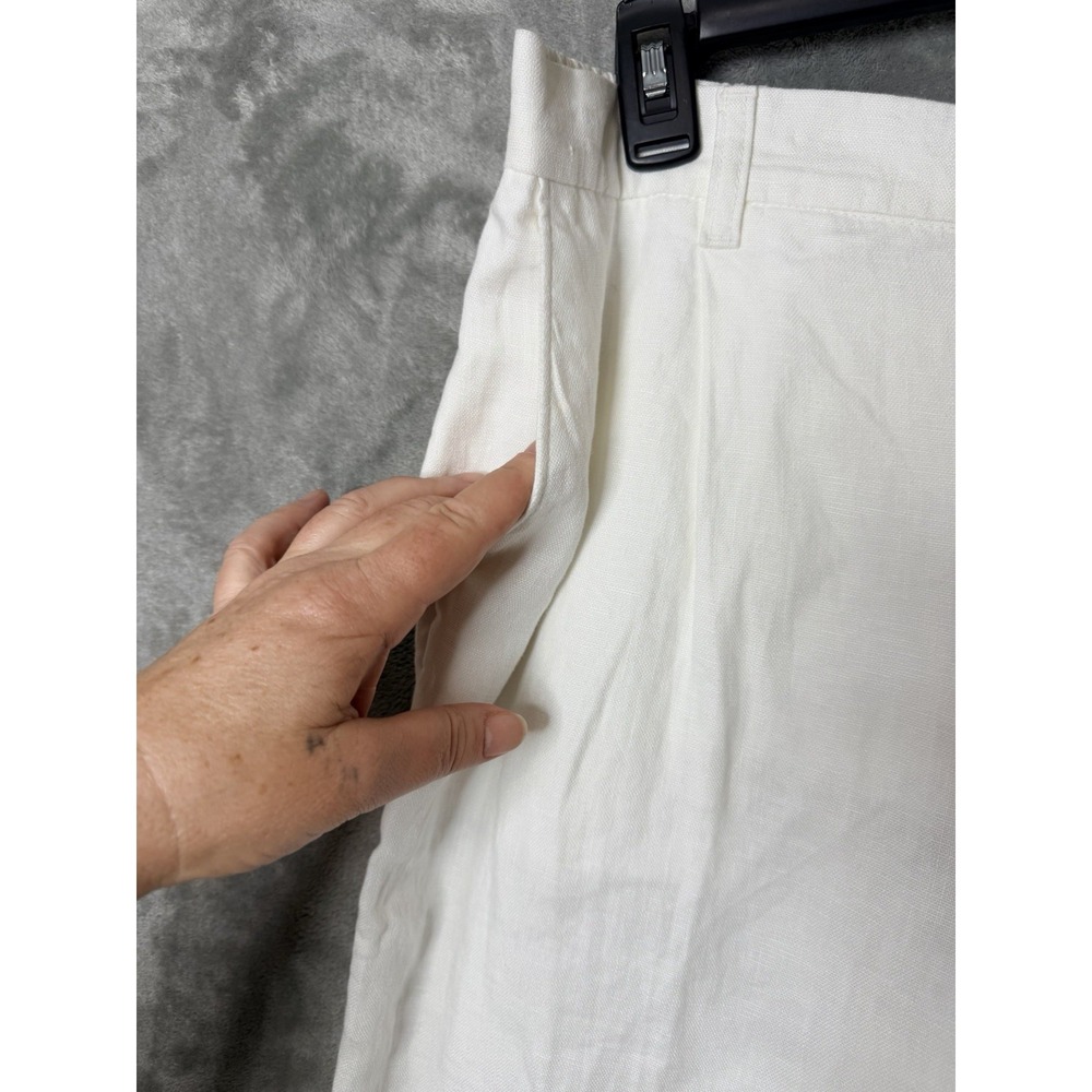 Lands End Womens White Linen Wide Leg High Rise Pants Size 14 Coastal Old Money - Picture 3 of 9